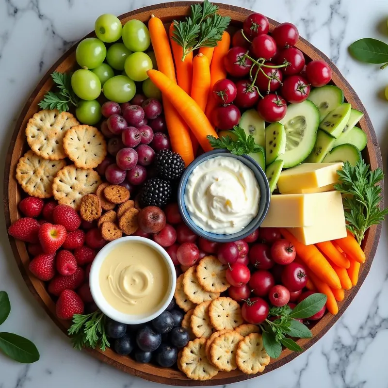 Vegan Charcuterie Board Arranged on Wooden Platter