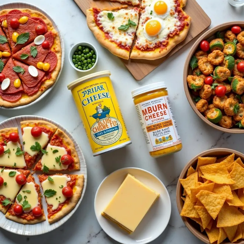 Variety of vegan cheese brands suitable for melting arranged on a table