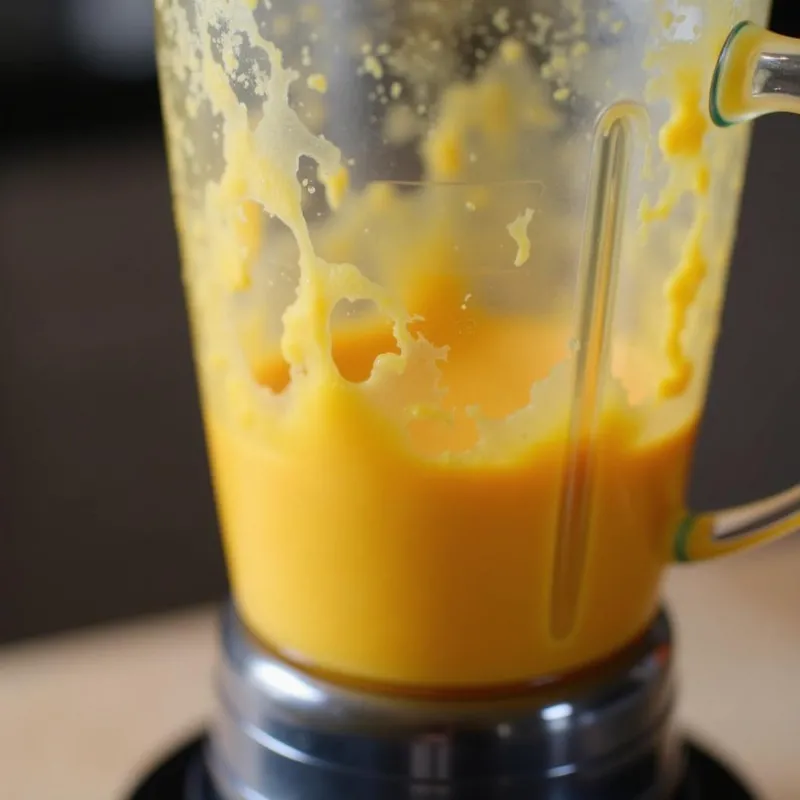 A vegan chef blending the nacho cheese ingredients in a high-speed blender.