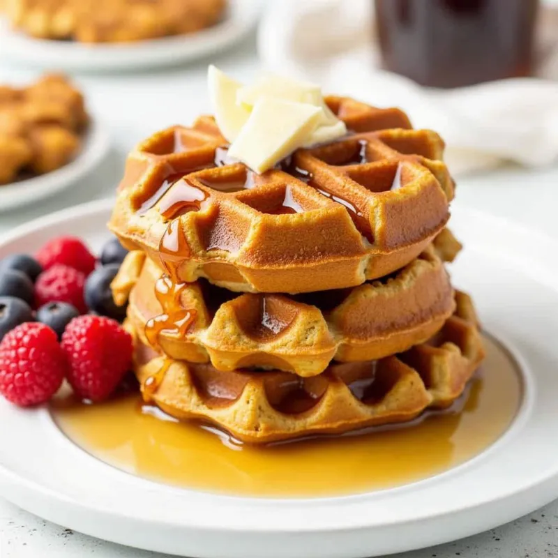 Plated Vegan Chicken and Waffles