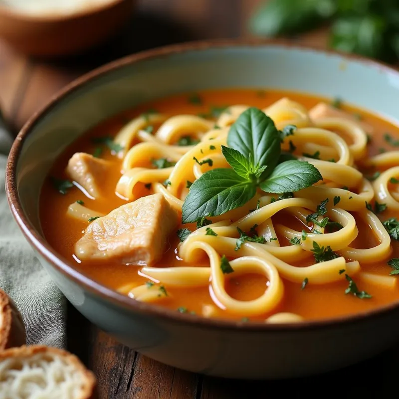 Serving Vegan Chicken Noodle Soup