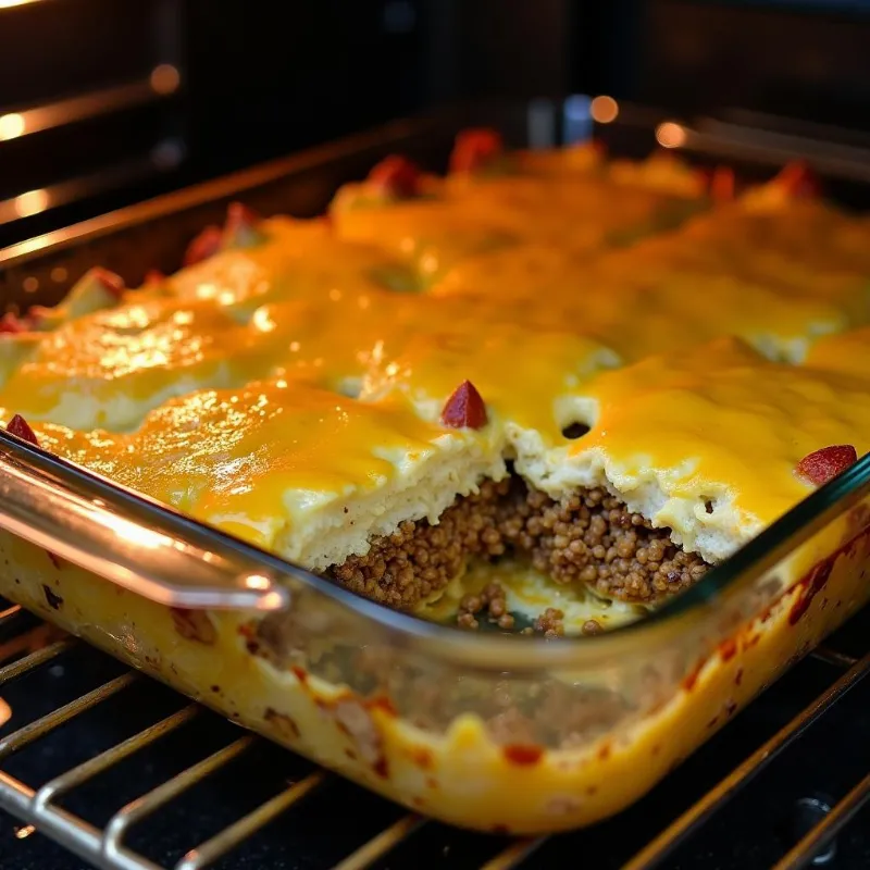 Vegan chile relleno casserole baking in the oven