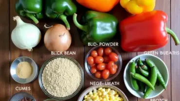 Vibrant ingredients for vegan chile relleno casserole