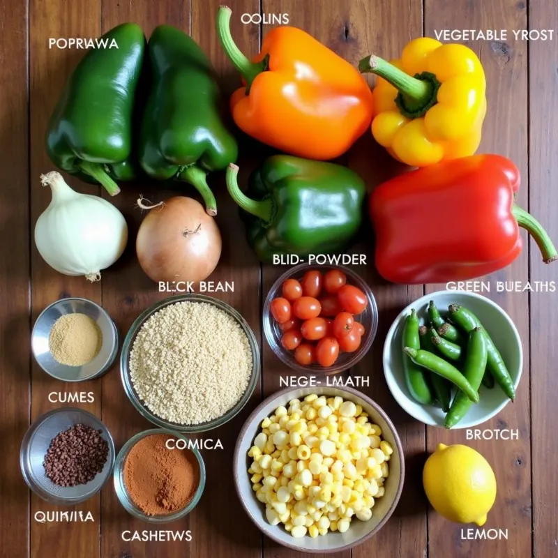 Vibrant ingredients for vegan chile relleno casserole