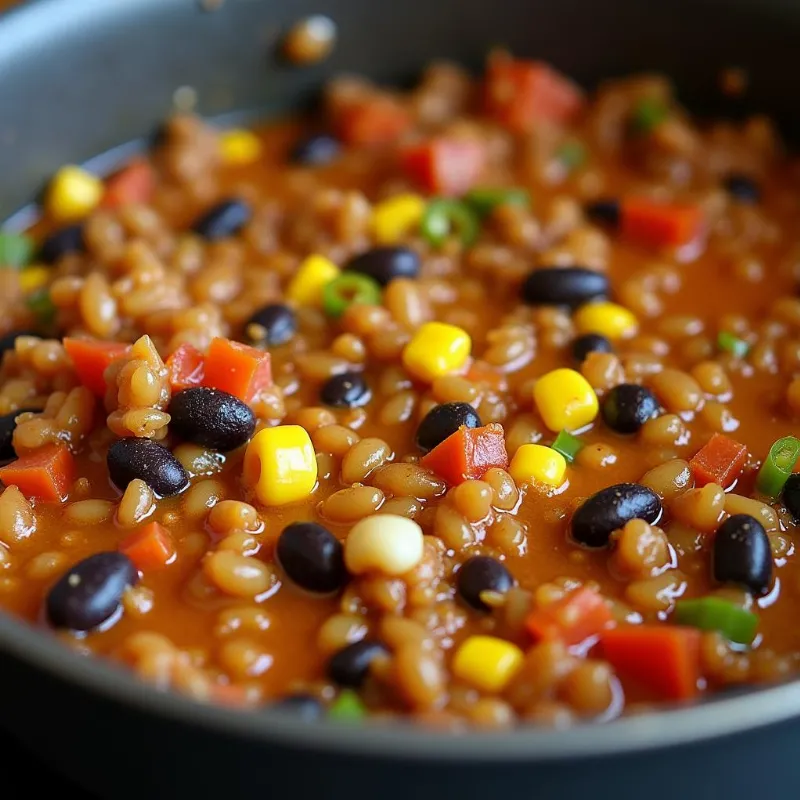 A pot of flavorful lentil filling simmering on the stove