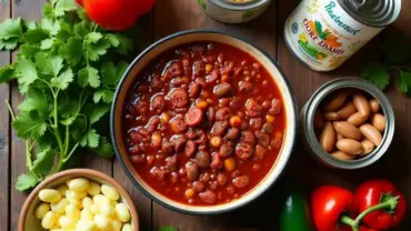 Colorful ingredients arranged for vegan chili