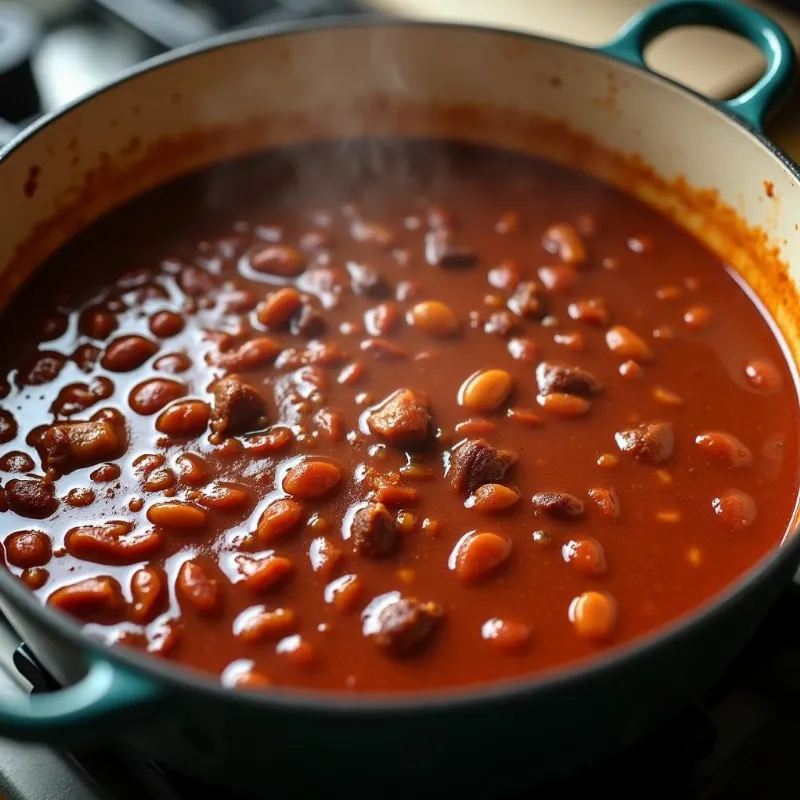 Vegan Chili Simmering on Stovetop