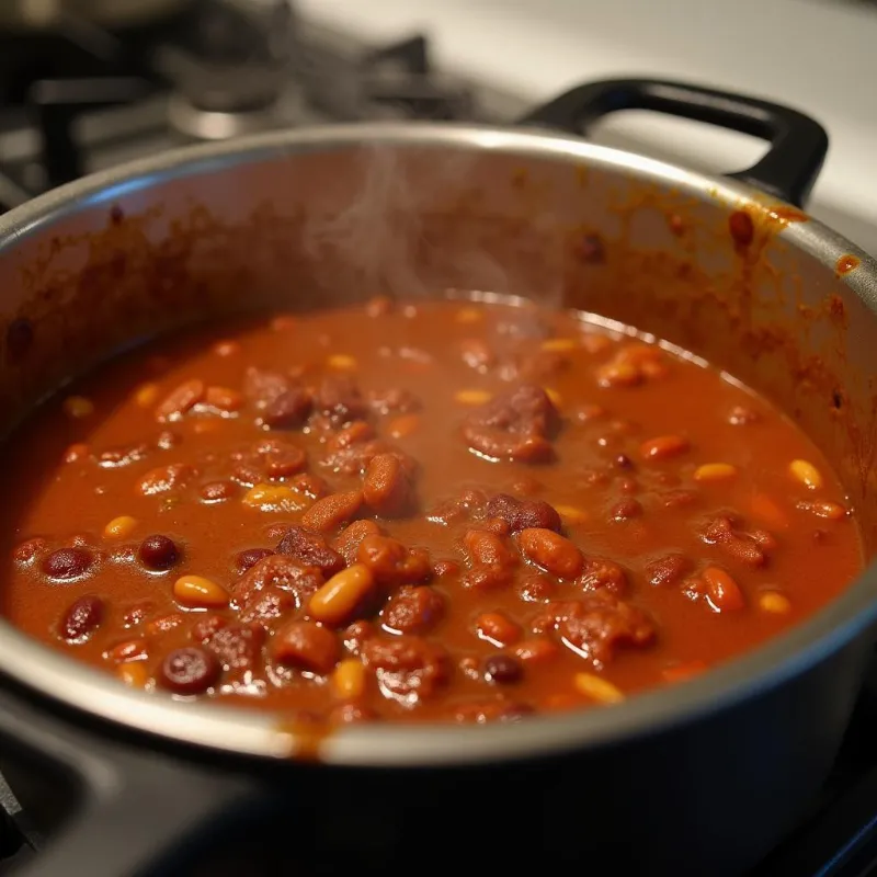 Vegan Chili Simmering in a Pot