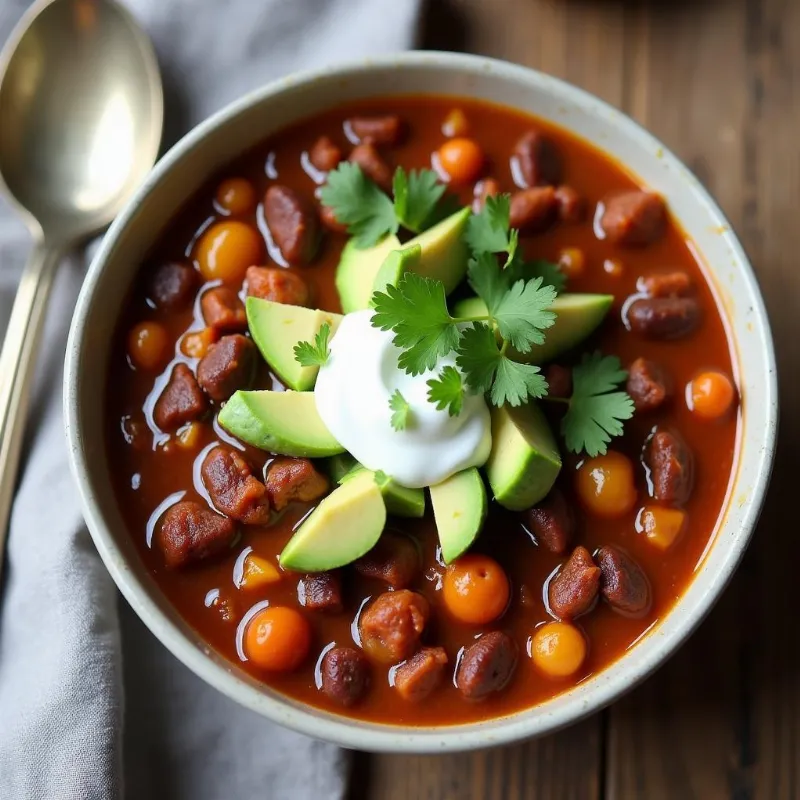 Vegan Chili Topped with Fresh Ingredients