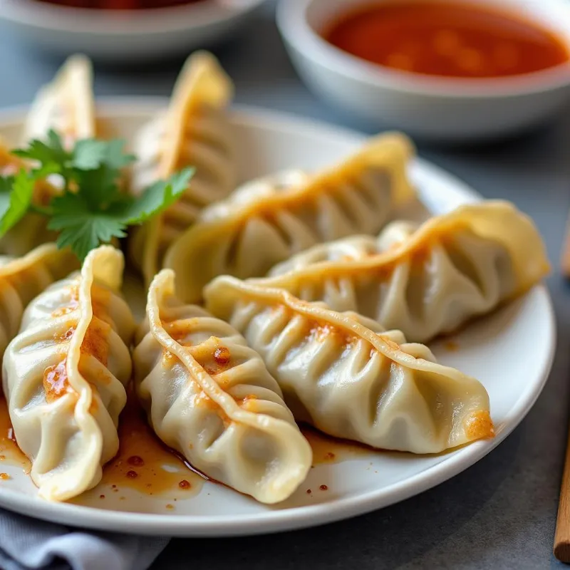 Plating of vegan Chinese cabbage dumplings