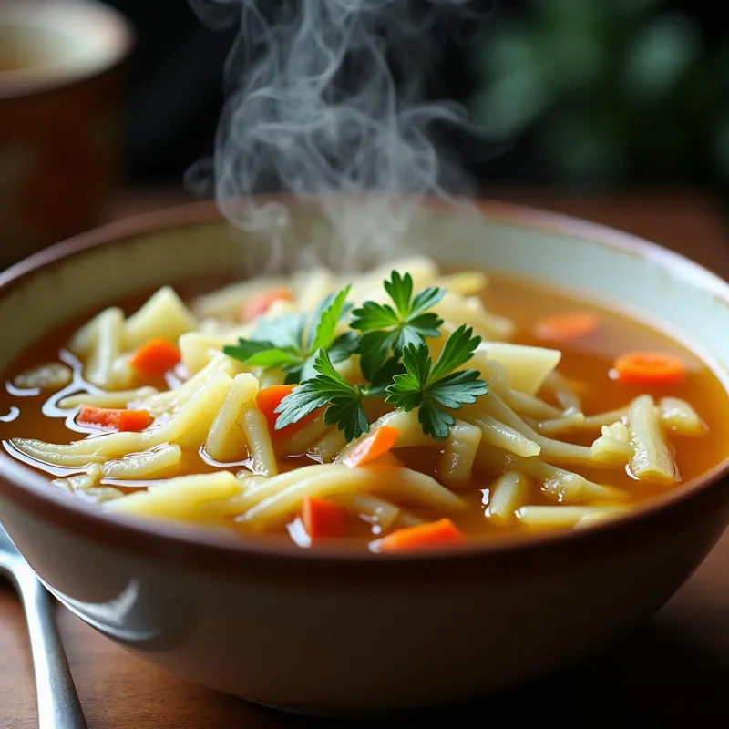 Steaming bowl of vegan chinese cabbage soup