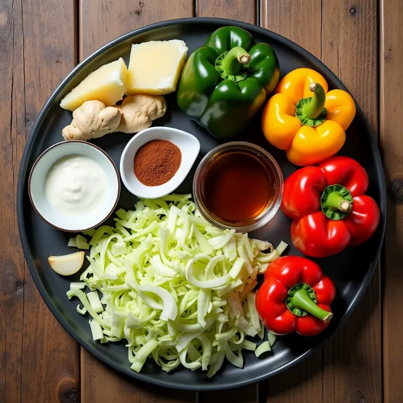 Colorful ingredients for vegan Chinese cabbage stir-fry