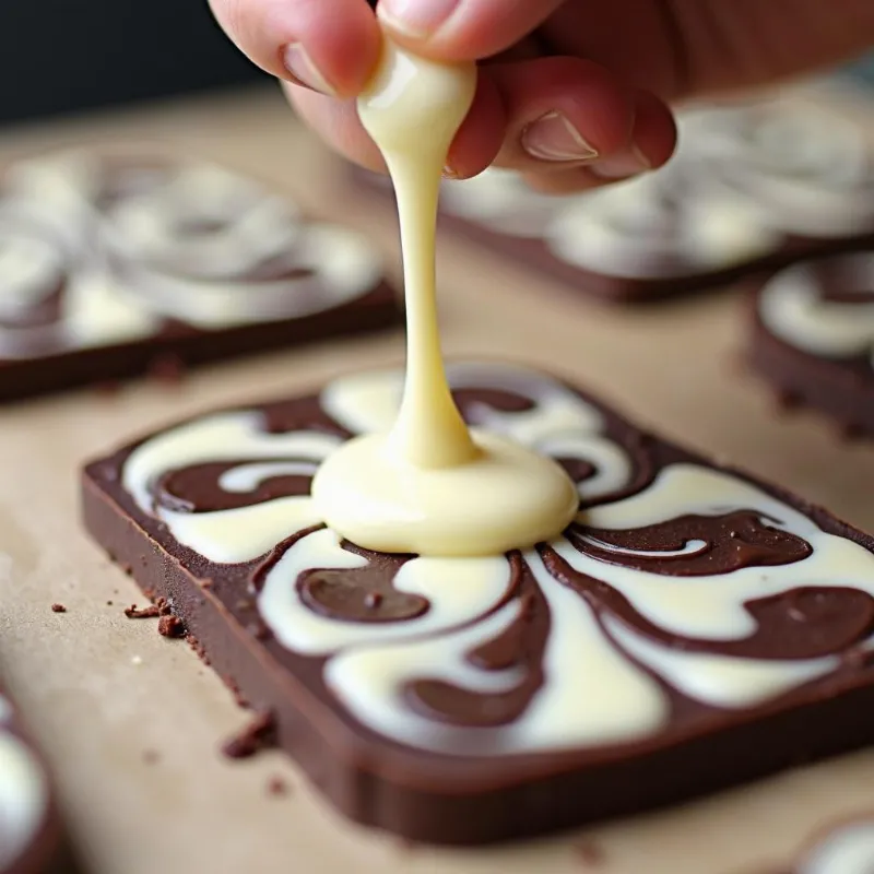 Drizzling Melted White Chocolate Over Dark Chocolate Bark