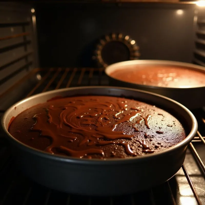 Vegan Chocolate Cake Baking in Oven