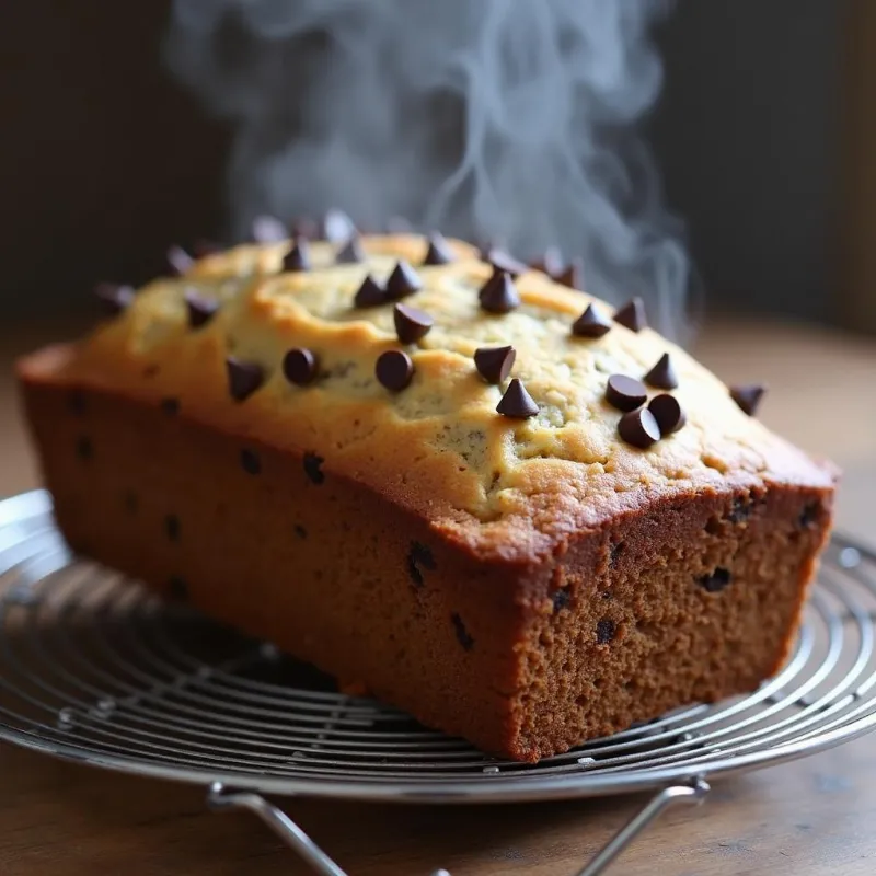 Vegan Chocolate Chip Banana Bread Fresh Out of Oven