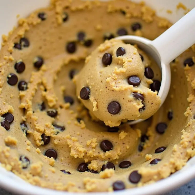 Vegan chocolate chip cookie dough in a bowl