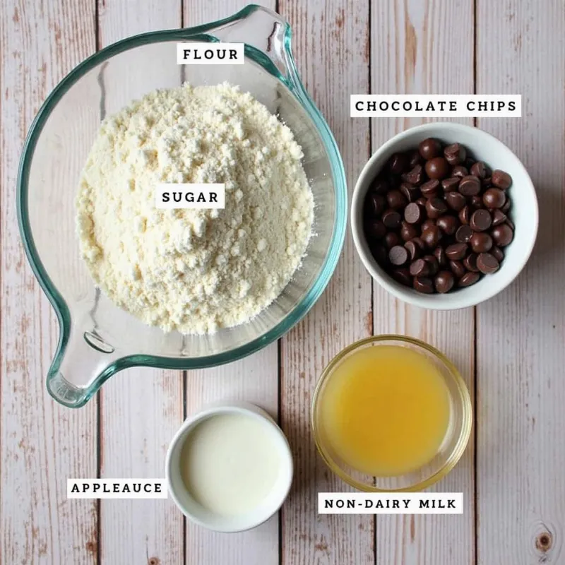 Vegan Chocolate Chip Muffin Ingredients Laid Out on a Table