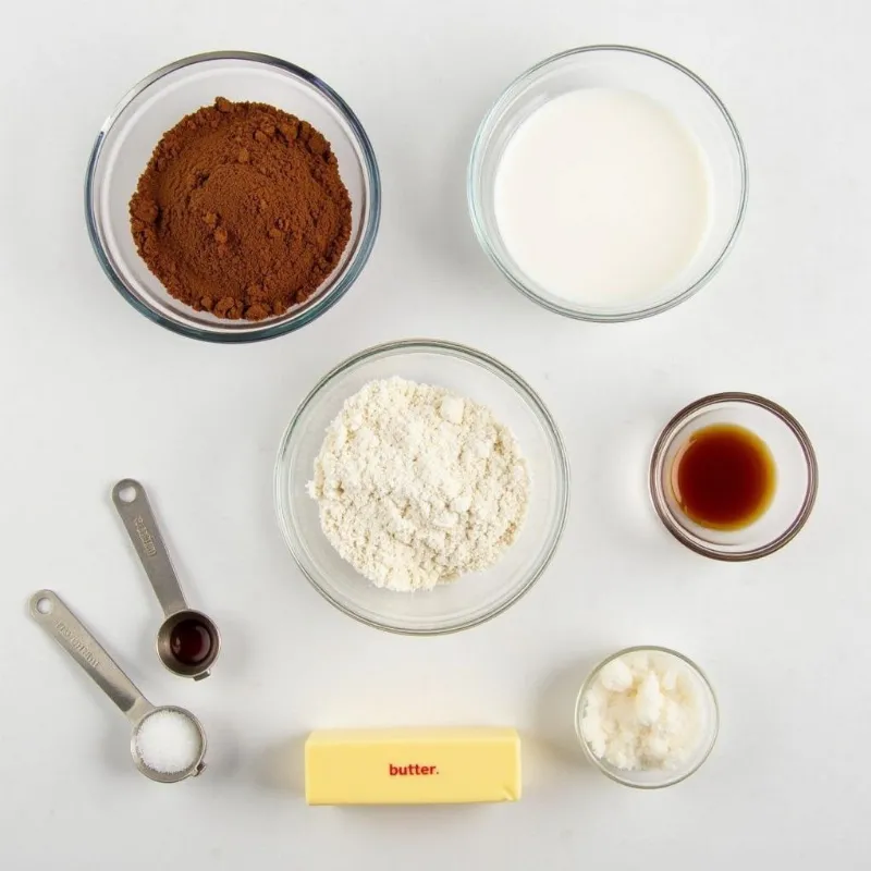 vegan chocolate crinkle cookie ingredients laid out on a table