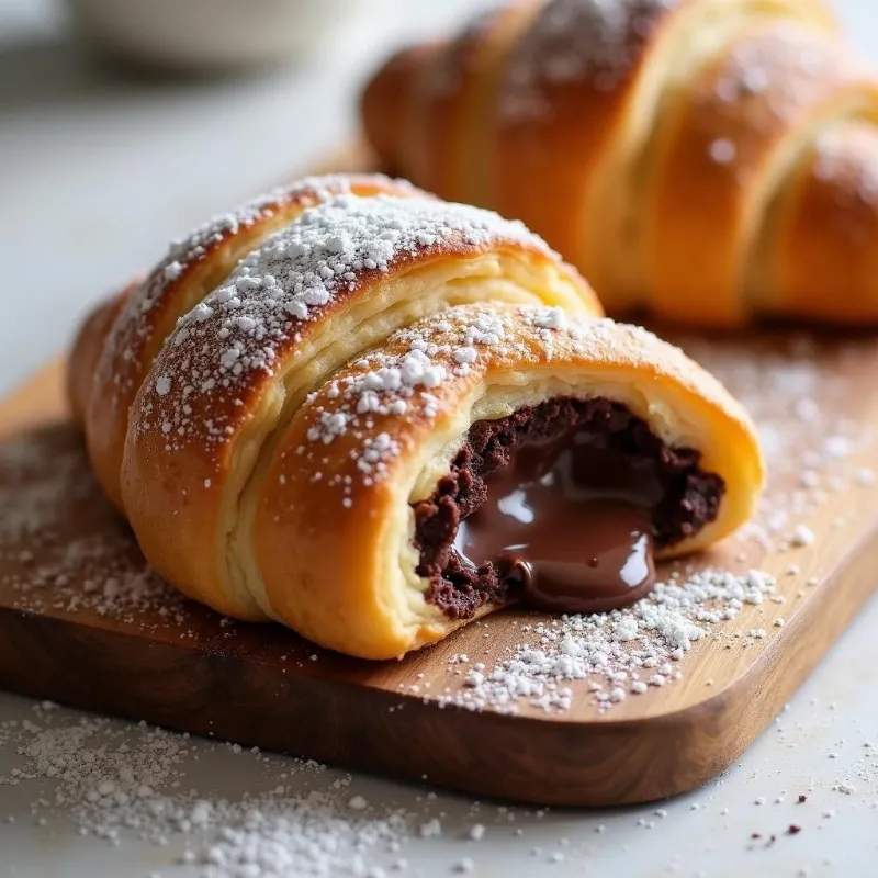 Vegan Chocolate Croissants: Flaky, buttery vegan croissants with a decadent chocolate filling.