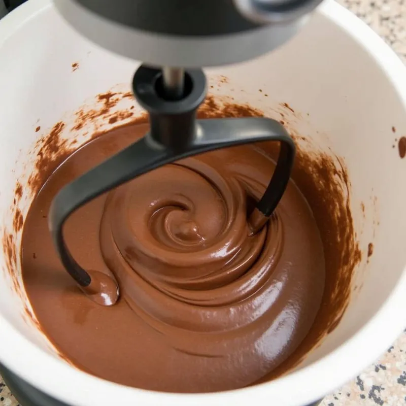 mixing vegan chocolate frosting