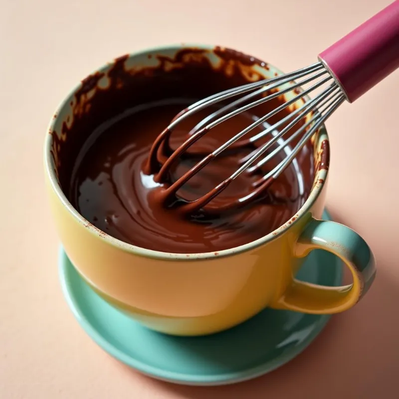 Close-up of vegan chocolate mug cake batter in a mug