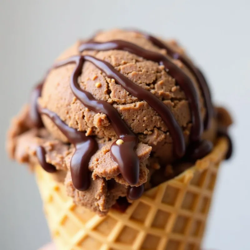 Vegan chocolate peanut butter ice cream with chocolate and peanut butter swirls.