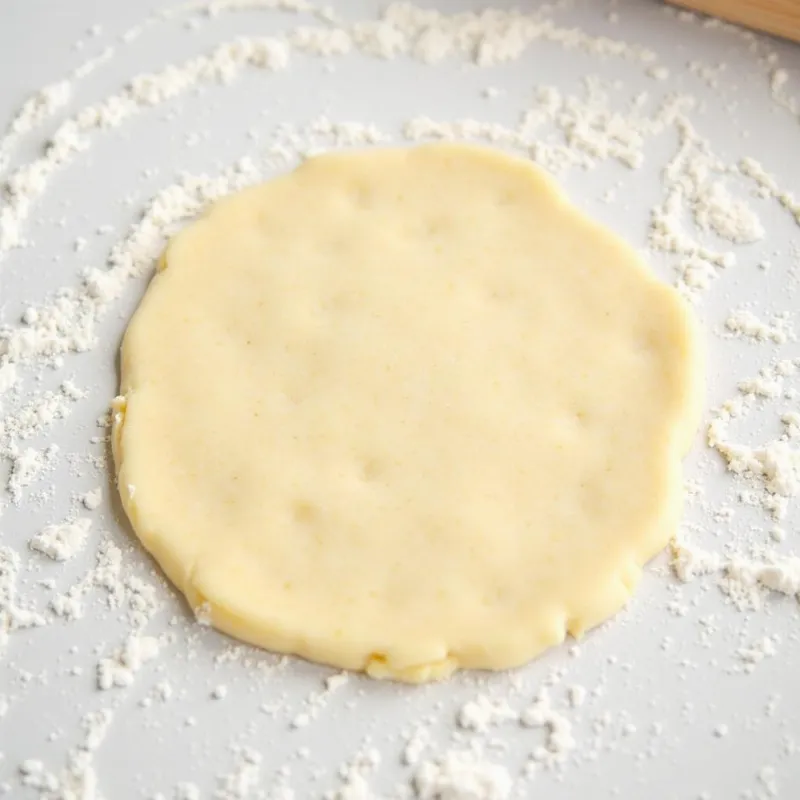 Rolled-out vegan Christmas biscuit dough on a floured surface.