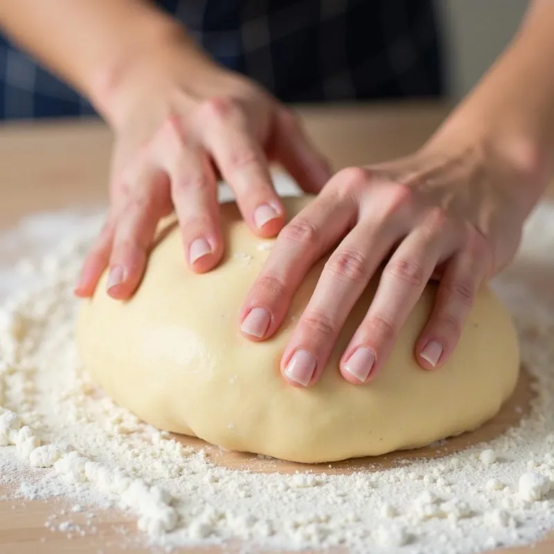 Kneading vegan cinnamon roll dough.