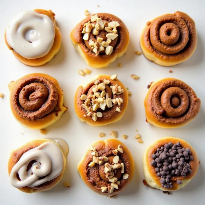 Different variations of vegan cinnamon rolls.