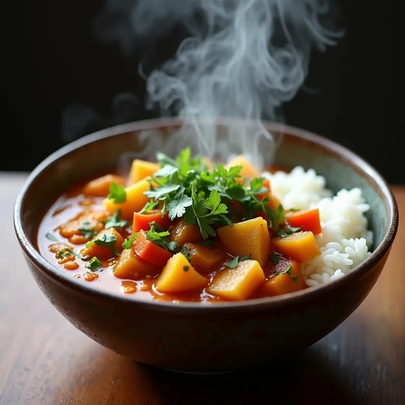 Vegan Coconut Curry Served with Rice