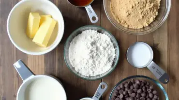 Vegan cookie dough ingredients arranged on a table