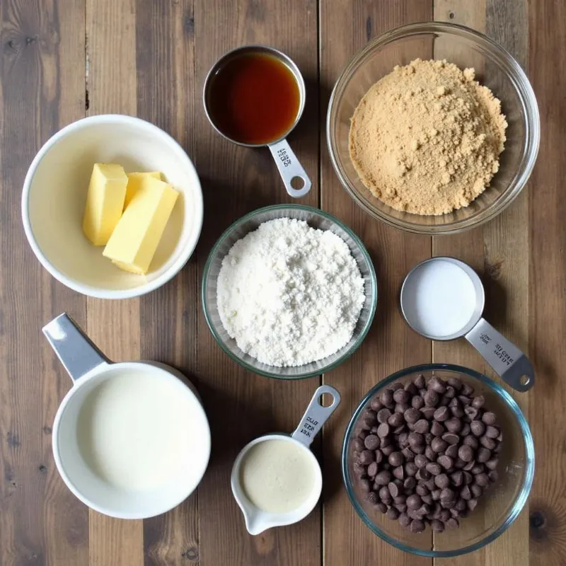 Vegan cookie dough ingredients arranged on a table