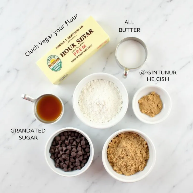 Vegan cookie dough ingredients laid out on a marble countertop