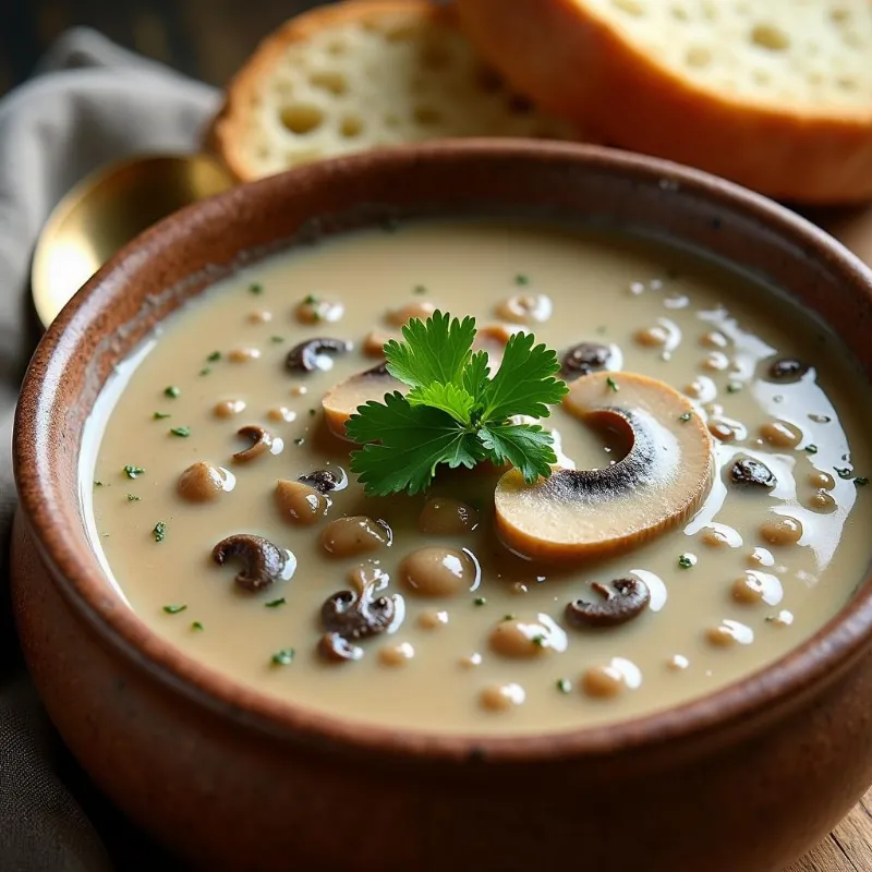 A Bowl of Vegan Cream of Mushroom Soup