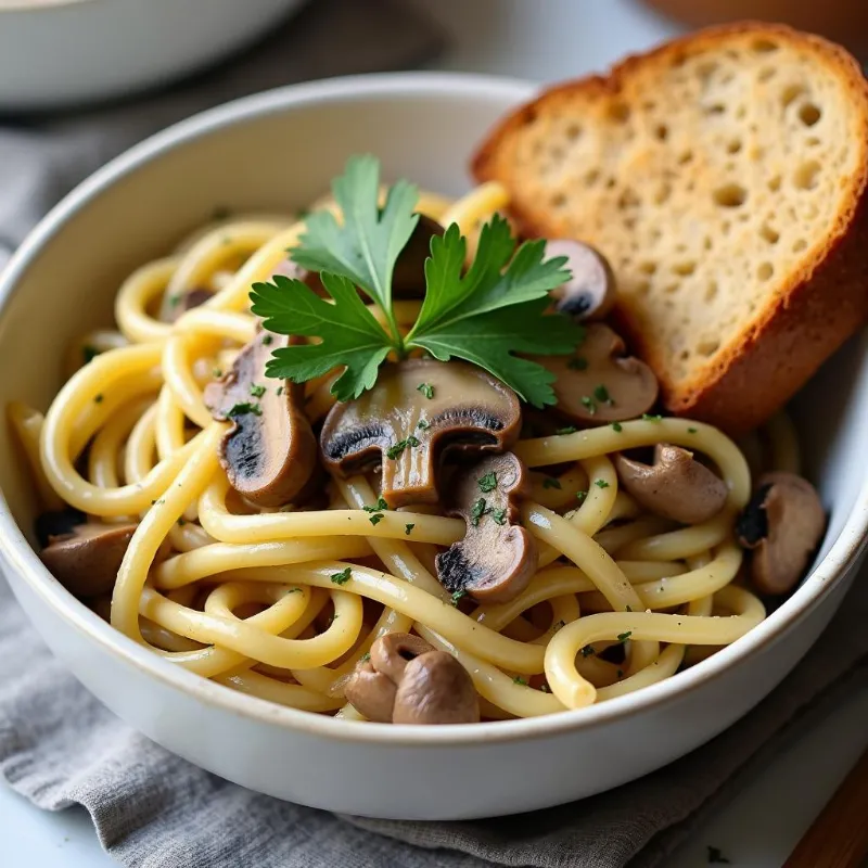 Vegan Creamy Mushroom Pasta Plated