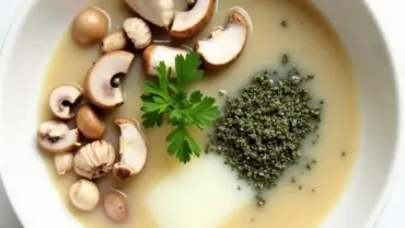 Bowl of ingredients for vegan creamy mushroom soup