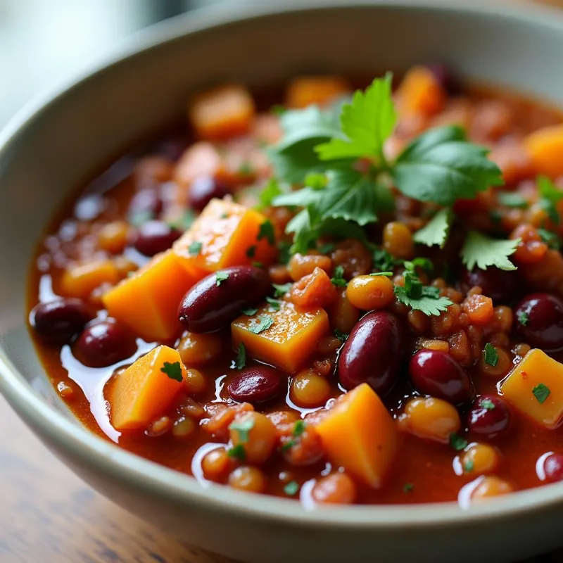 Vegan Crock Pot Chili with Beans and Vegetables