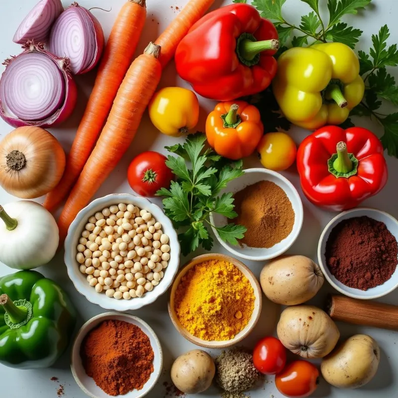 Colorful vegetables and spices for vegan crockpot recipes