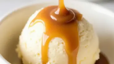 Vegan Date Caramel Sauce Drizzled over Vegan Ice Cream