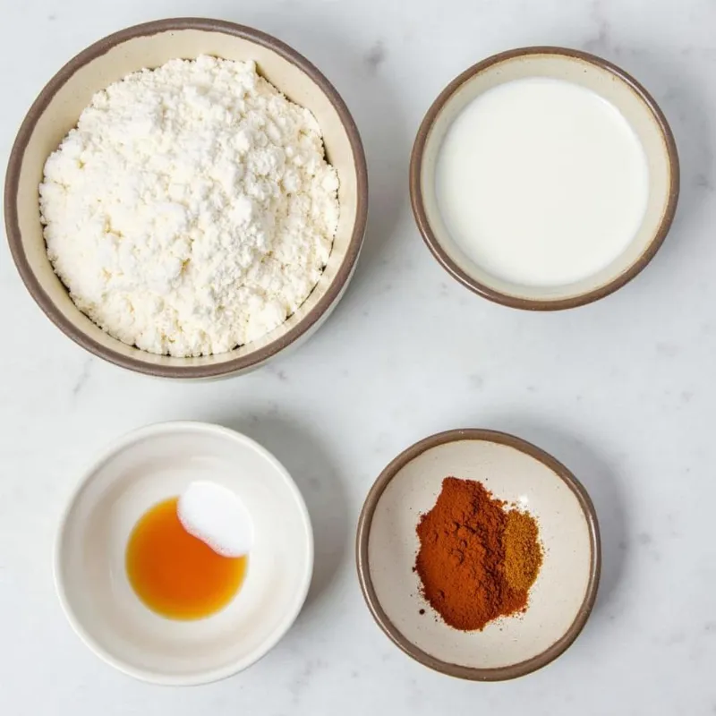 Ingredients for making vegan donuts arranged on a table