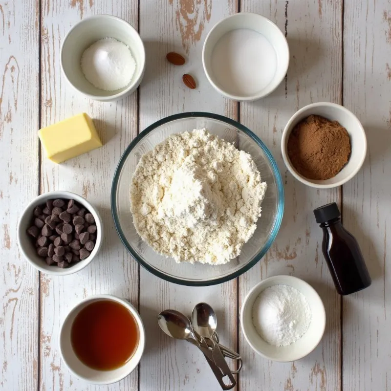 A flat lay of ingredients for vegan double chocolate cookies