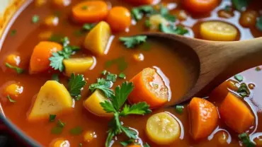 vegan stew simmering in a dutch oven