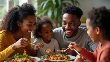 Family enjoying a vegan dinner together