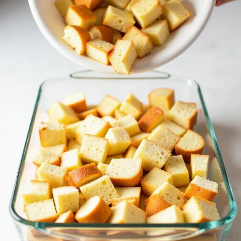 Assembling the Vegan French Toast Casserole