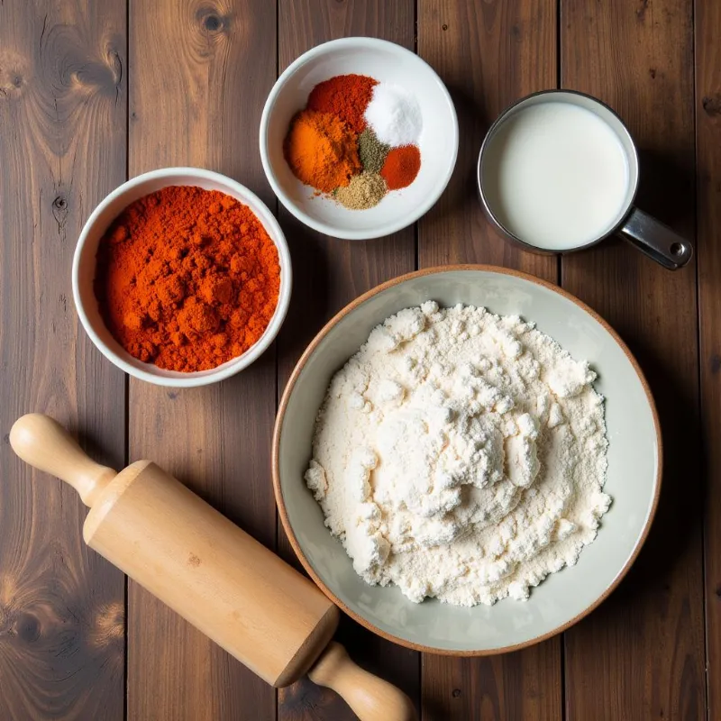 Vegan fried chicken ingredients laid out on a table