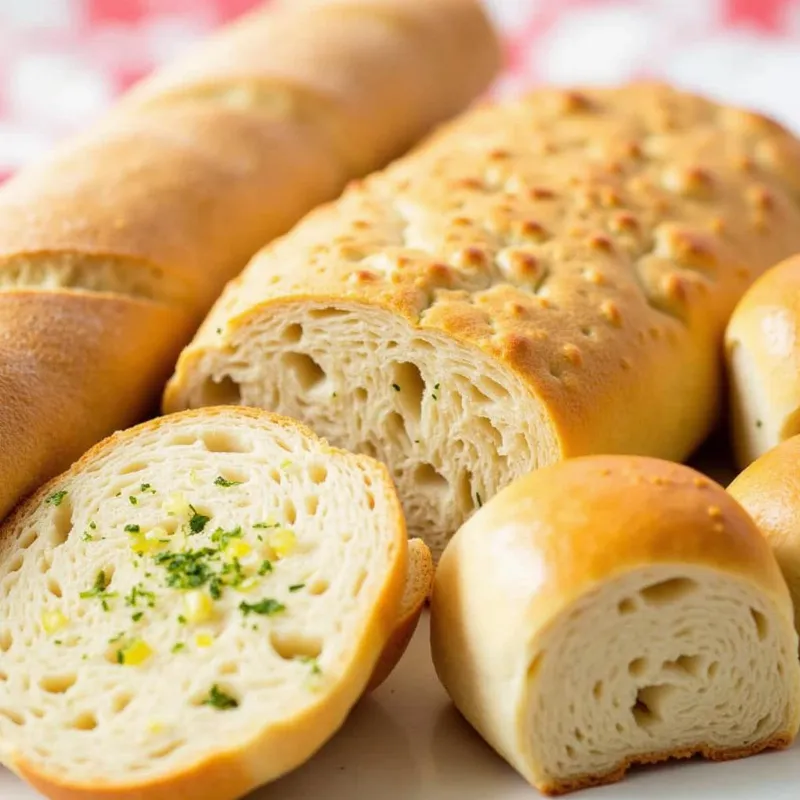 Various bread options for vegan garlic bread