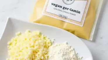 Various vegan gelatin substitutes: agar-agar, carrageenan, and vegan gelatin powder