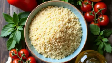 Vibrant ingredients for vegan giant couscous