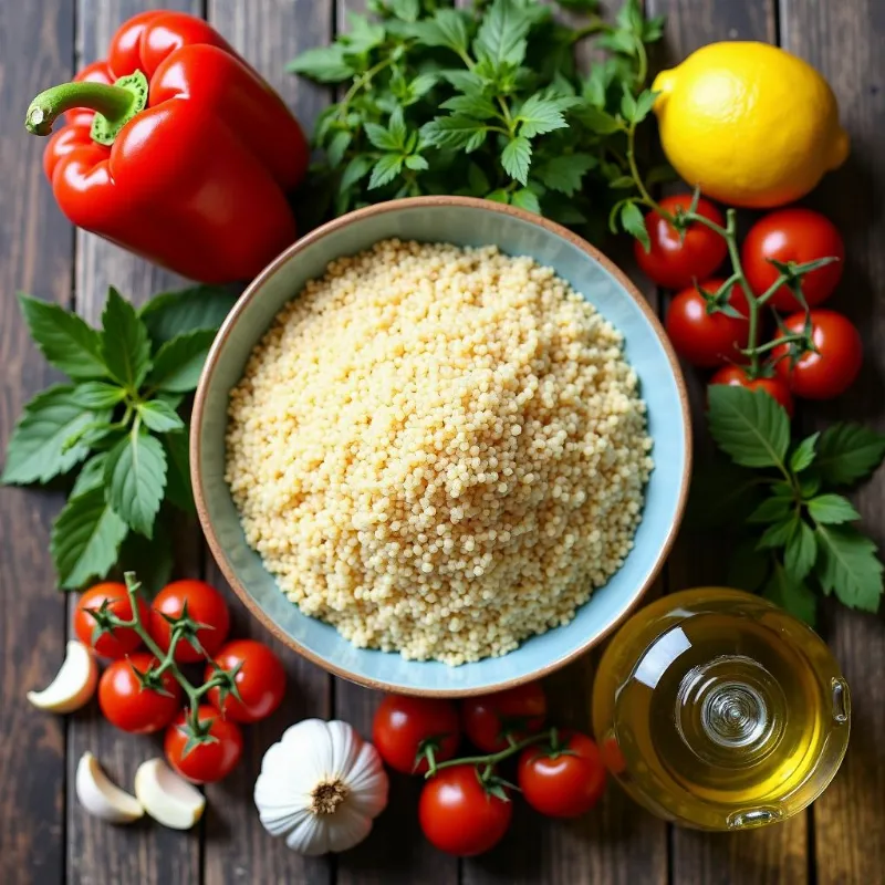 Vibrant ingredients for vegan giant couscous