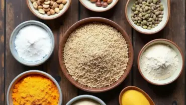 Assortment of vegan gluten-free pantry staples